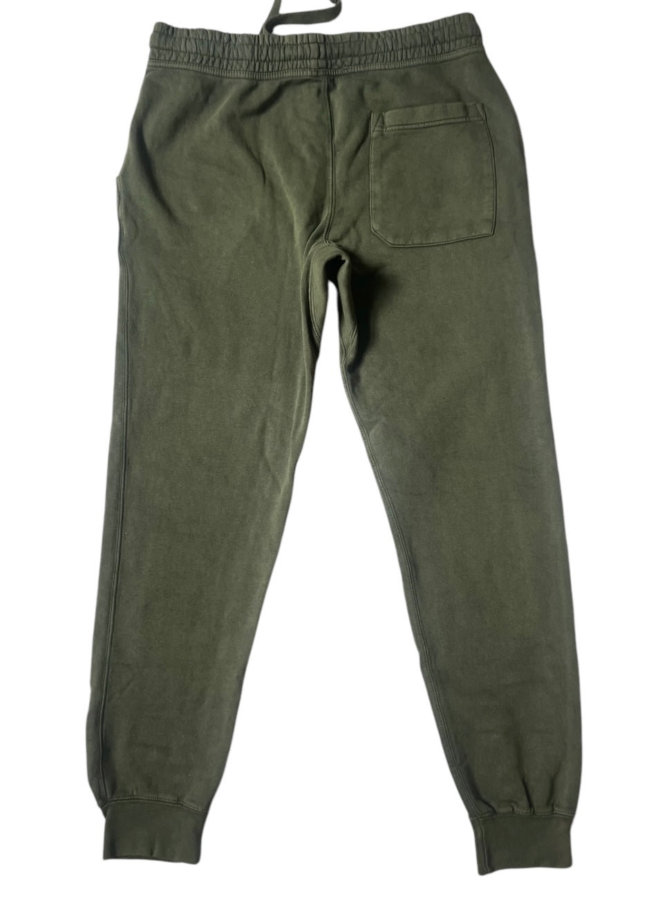 Back view of the olive signature style joggers with a right side square pocket 