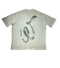 Back side view of the olive signature style T-shirt with a slightly darker olive Weediez 