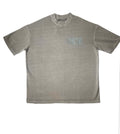 Front view of the grey signature style T-shirt with a blue Weediez colored logo
