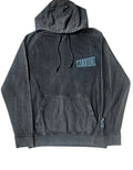Front view of the black signature style T-shirt with a light blue Weediez colored logo