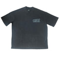 Front view of the black signature style T-shirt with a grey Weediez colored logo.